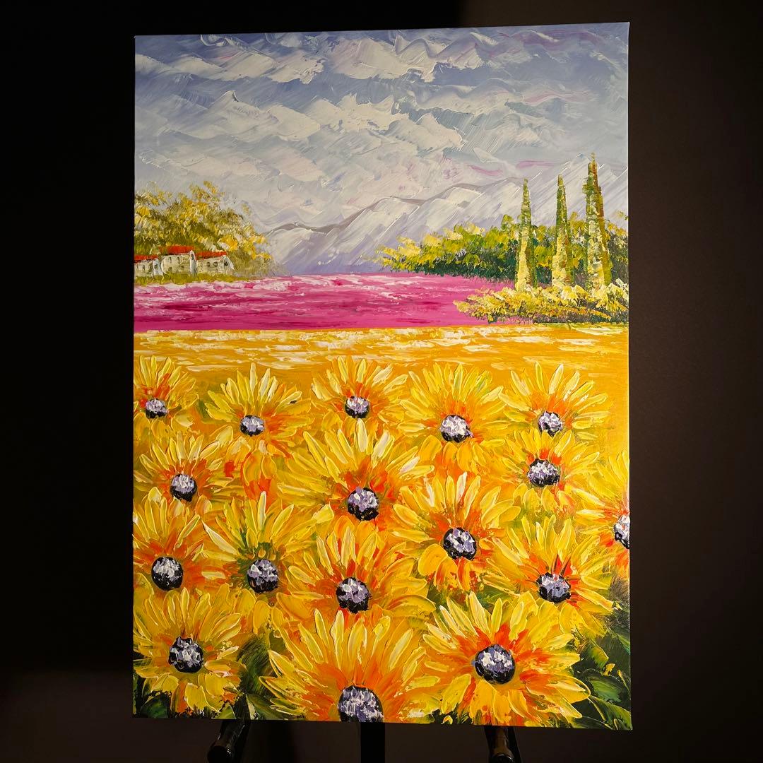 手書き油絵 ひまわり畑 絵画 インテリア 油彩画