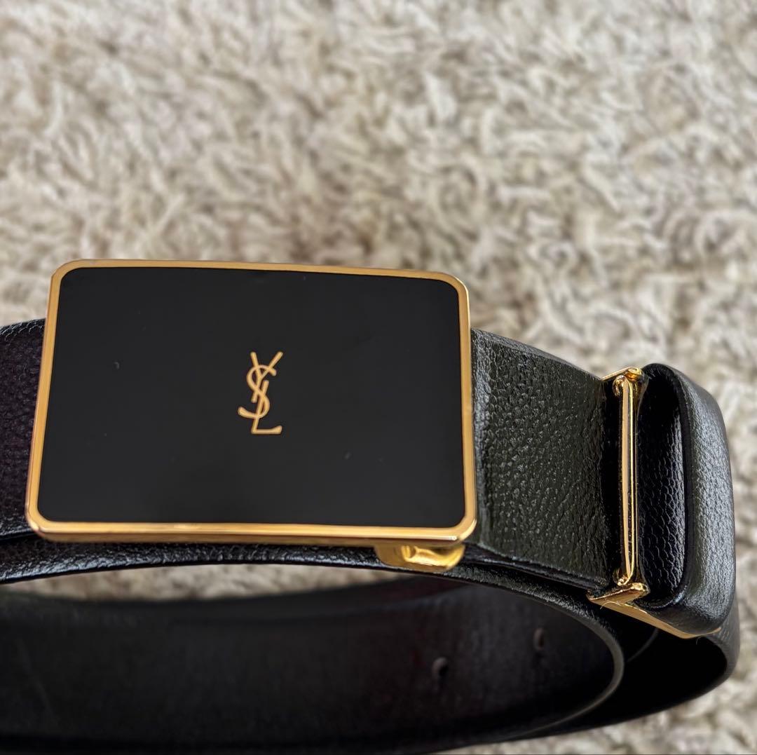 YSL ブラック レザーベルト ゴールドバックル