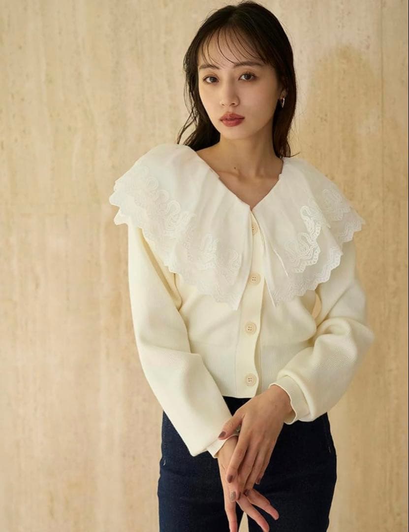 SNIDEL レースカラーニットプルオーバー