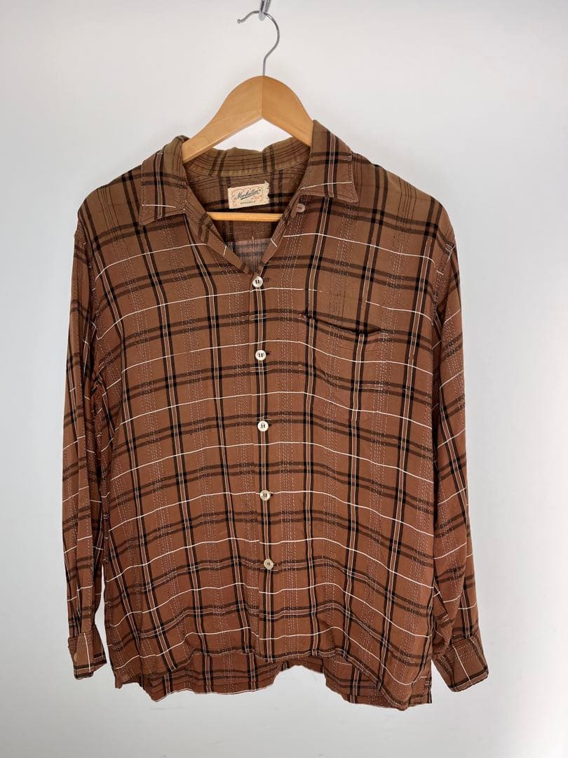 トップス 60s Manhattan rayon check shirt open