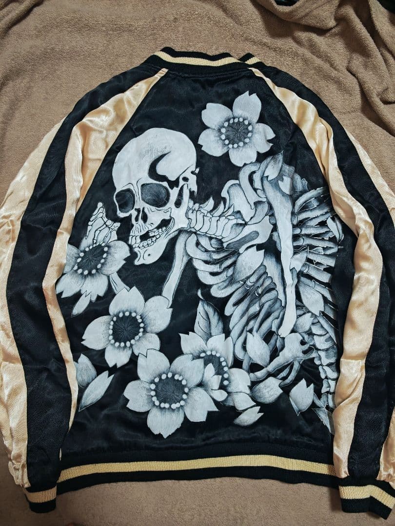 むかしむかし２面用 日本限定 スカジャン vintage 骸骨花 レーヨン