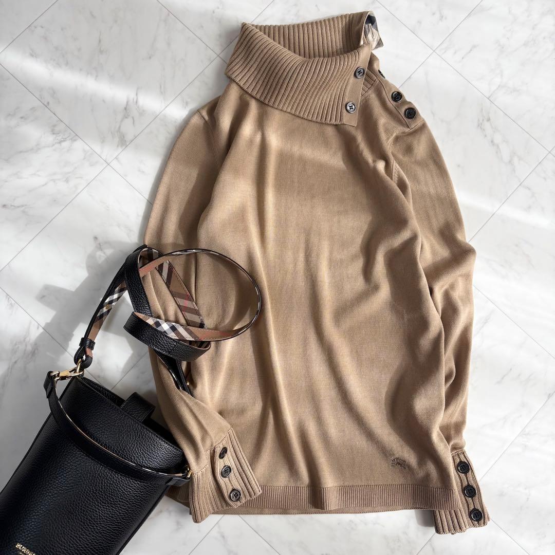 【バーバリー】ハイネックニット　薄手　ノバチェック　ホースロゴ　ウール　茶色 BURBERRY - 正規 BURBERRY バーバリー ノバチェック ニットの通販 by