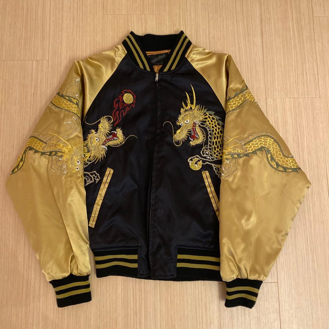 ☆美品☆ドラゴン刺繍 スカジャン 黒金 フリーサイズ