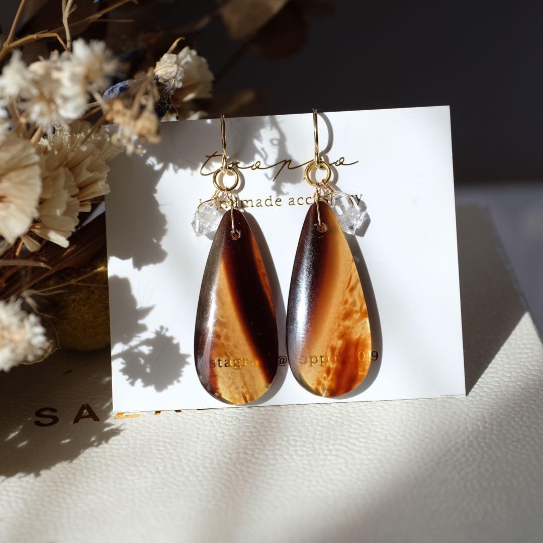 ハニーフラット ♦︎14kgfブルーアンバーピアス/イヤリング ハニーフラット 様専用♦︎14kgfブルーアンバーピアス/イヤリング