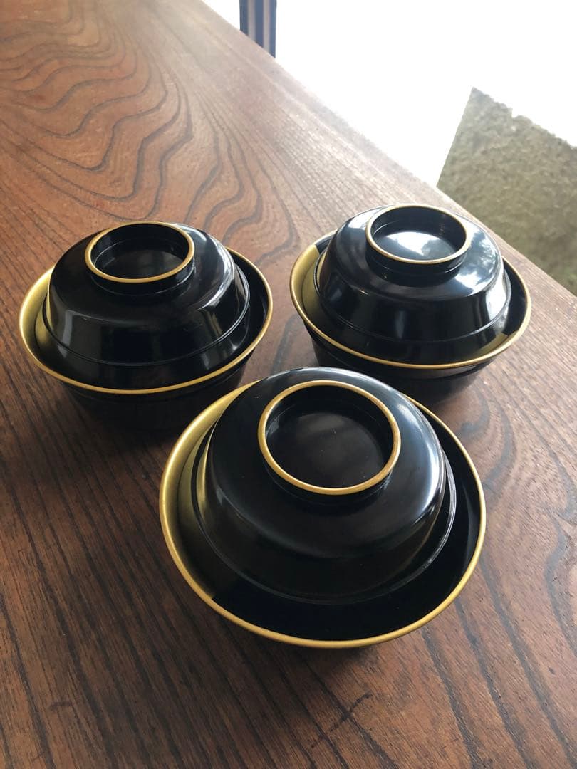 時代逸品！端正な金縁黒漆に極上竜田川蒔絵の映えるお椀2点（検京塗蒔絵椀