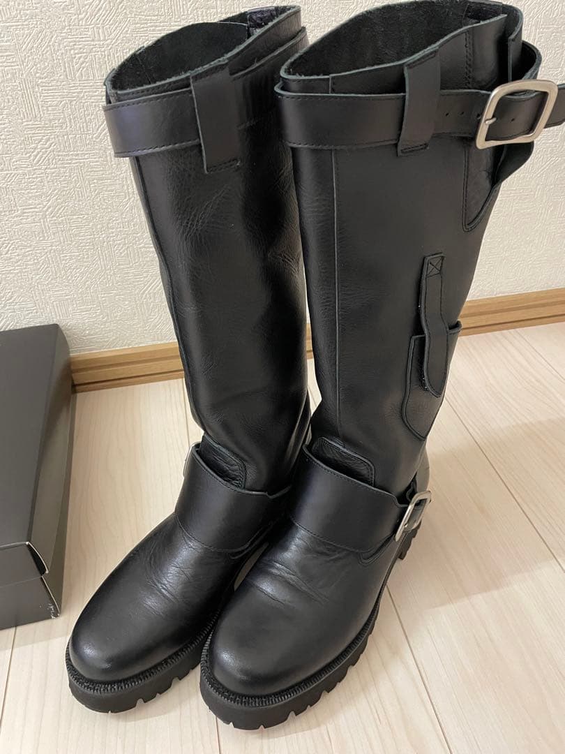 Y's バックル付きブラックレザー ロングブーツ　24.5〜25㎝　XL ワイズ
