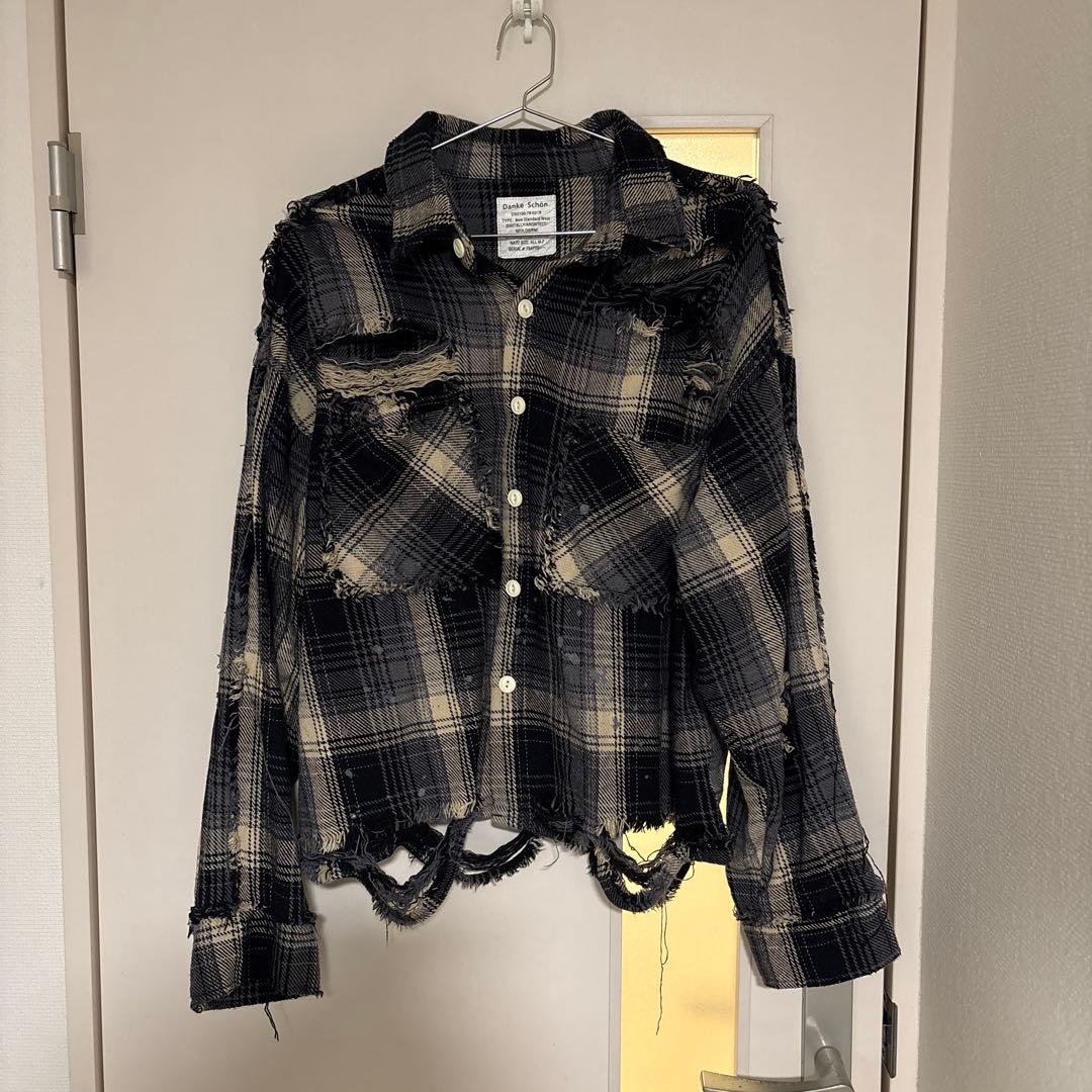 DankeSchon(ダンケシェーン) ダメージ短丈スタッズチェックネルシャツ DankeSchon(ダンケシェーン) ダメージ短丈スタッズチェックネルシャツ