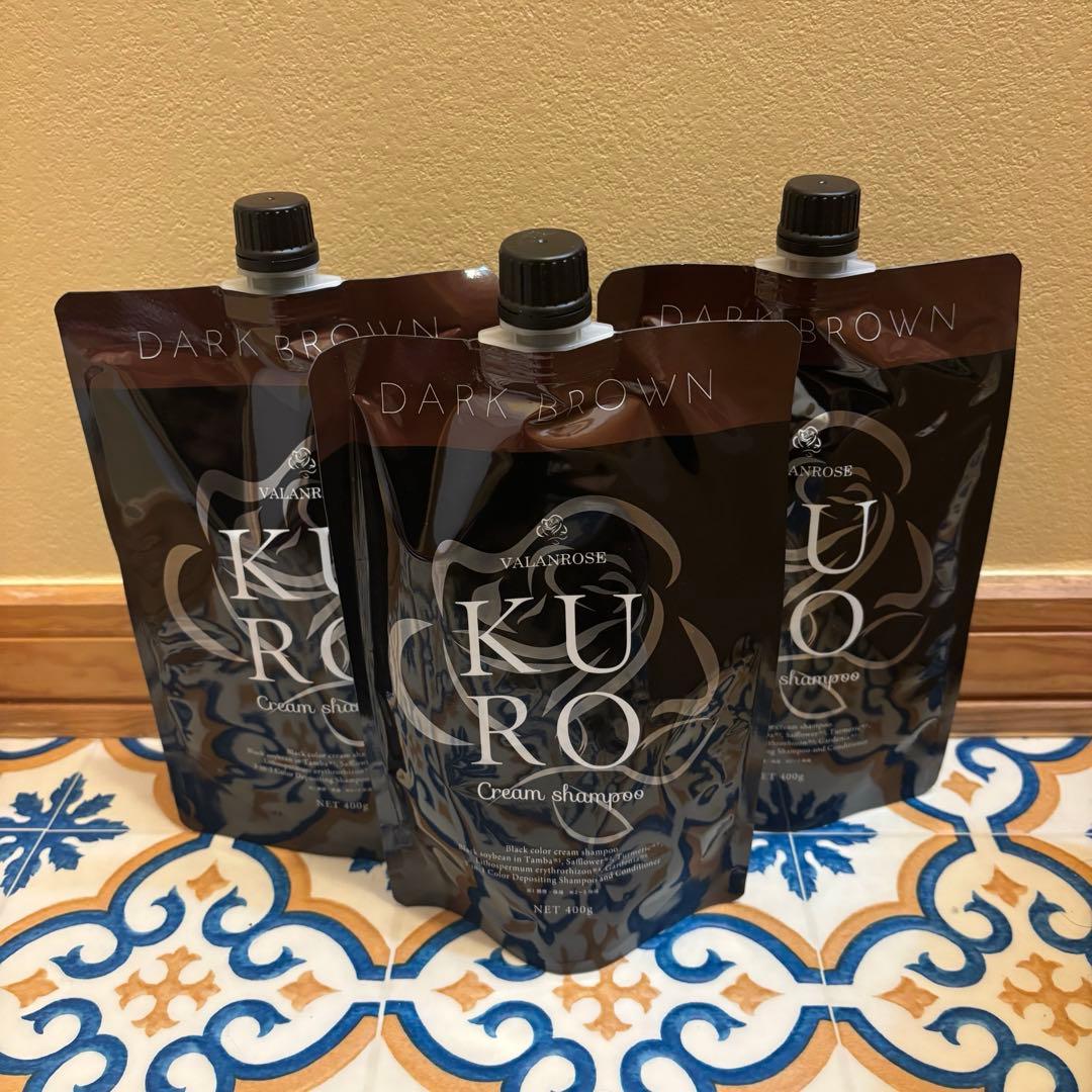 3個セット KUROクリームシャンプー　ダークブラウン 白髪染め 400g VALANROSE（バランローズ） KUROクリームシャンプー 3個セット(400g×3