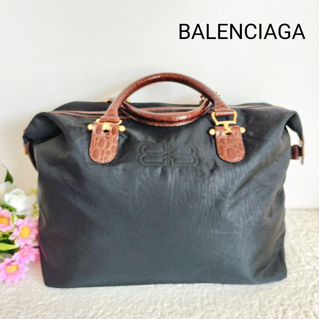 美品☆BALENCIAGA バレンシアガ☆ボストンバッグ 黒×ブラウン 90s】バレンシアガBALENCIAGA PARIS/ヴィンテージ/ビンテージ/古着