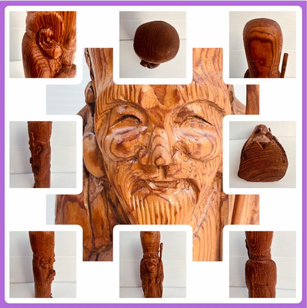 アンティーク工芸品　七福神　福禄寿(ふくろくじゅ）木彫り　直径　11.5❌37㎝ 木彫り 七福神 福禄寿様 - メルカリ