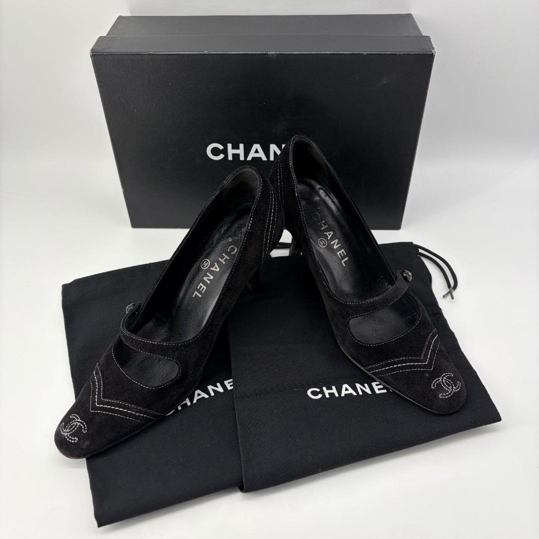 17280✨CHANEL ココマーク スエード ロゴ ハイヒール パンプス 36