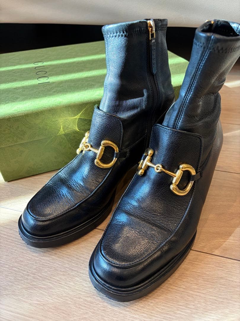 【最終価格】GUCCI ホースビット ブロックヒールショートブーツ 38