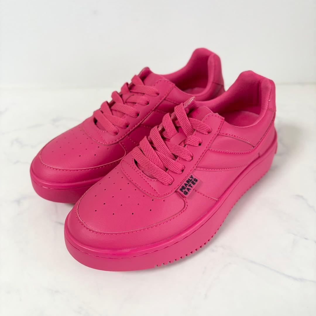 未使用 パーリーゲイツ 22.5 ゴルフシューズ レザー ロゴ ピンク