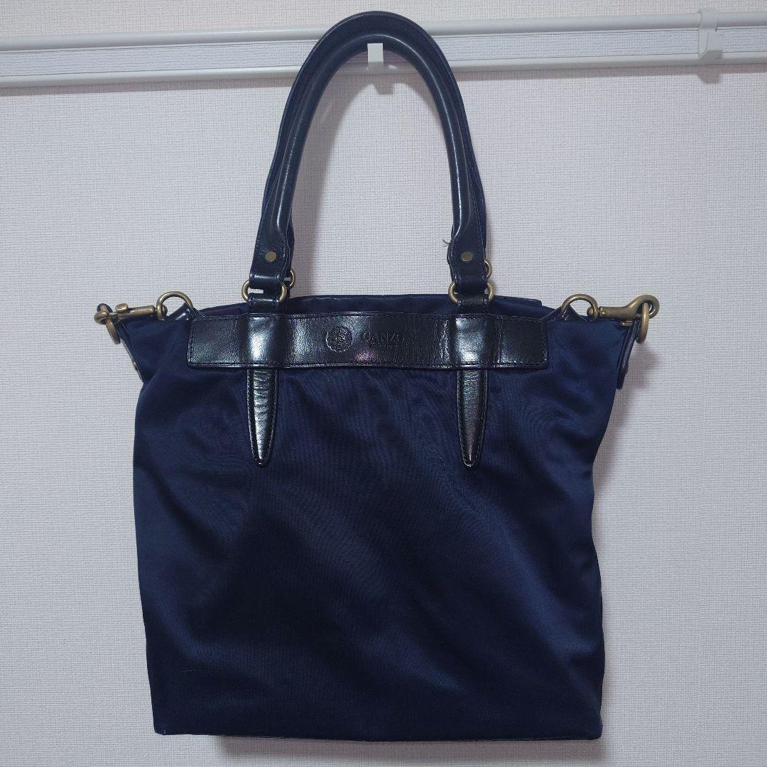 GANZO ガンゾ　トートバッグ　ショルダーバッグ　レザー×ナイロン　ネイビー