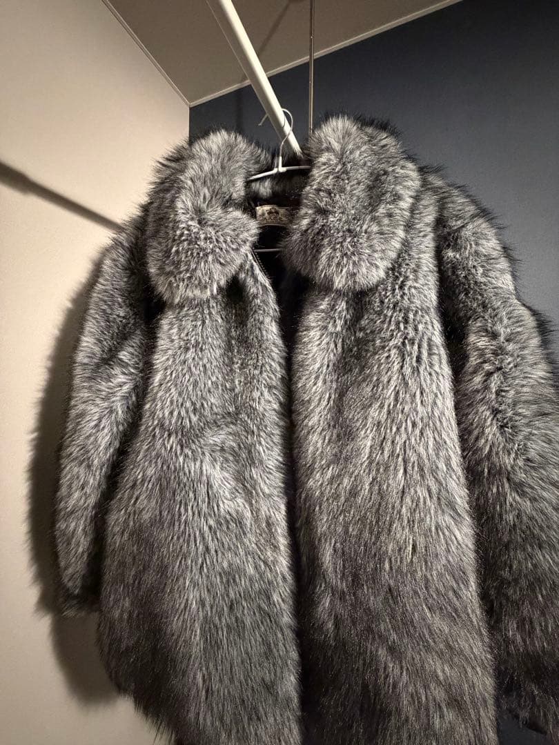グレー ファーコート 襟付き