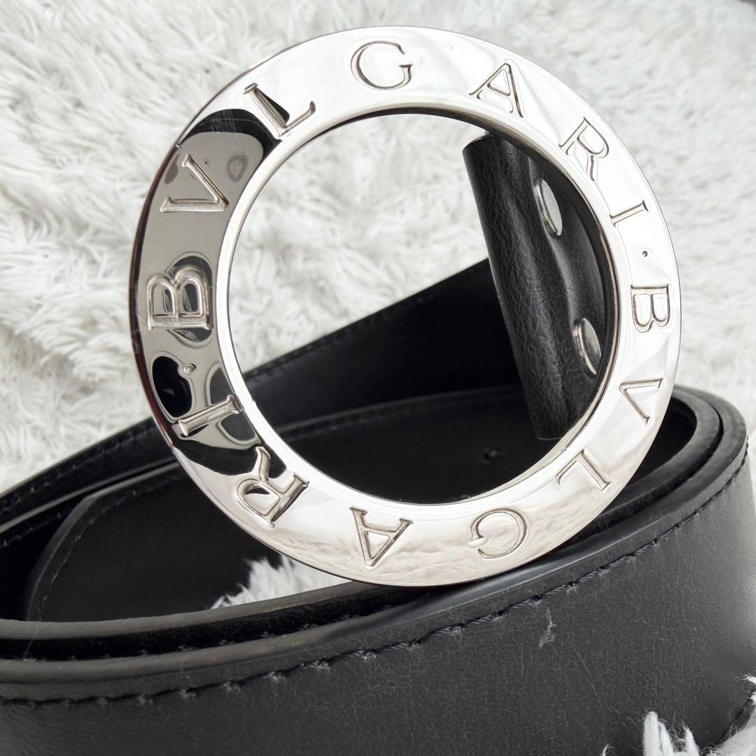 【未使用級】 ブルガリ ベルト ロゴマニア サークルロゴ シルバー金具 ブラック