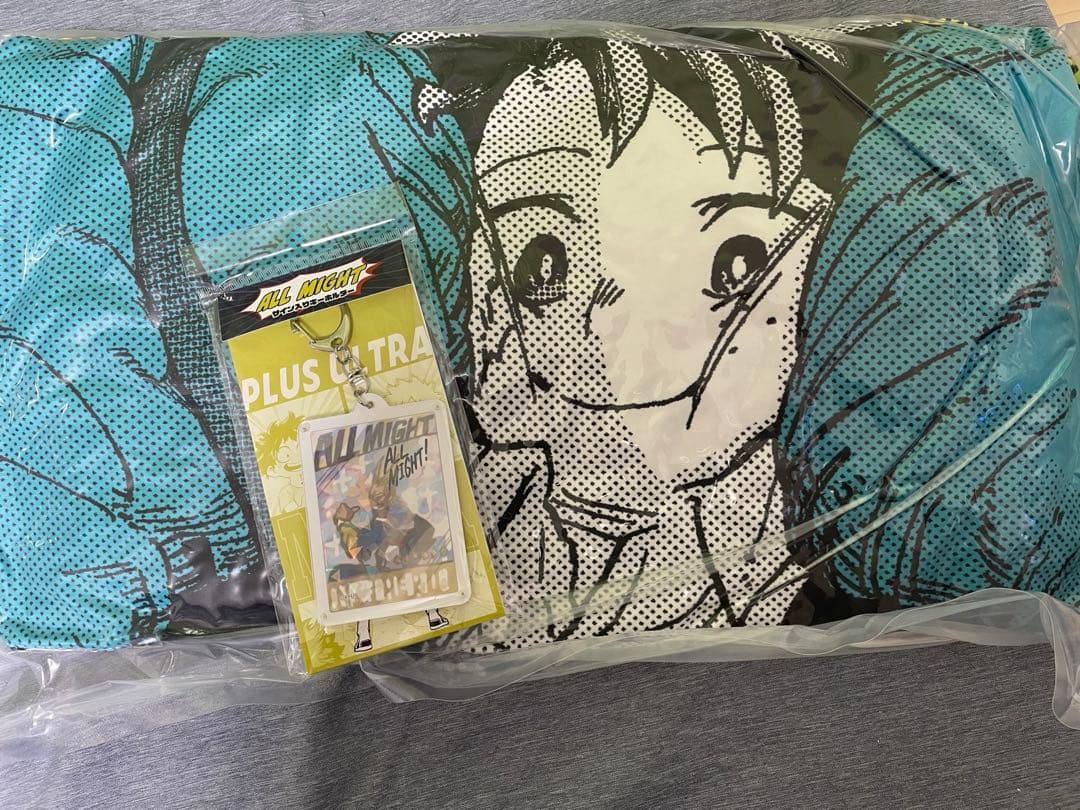 ヒロアカ　沈むんだけどすごくない？クッション/オールマイトサイン入りキーホルダー