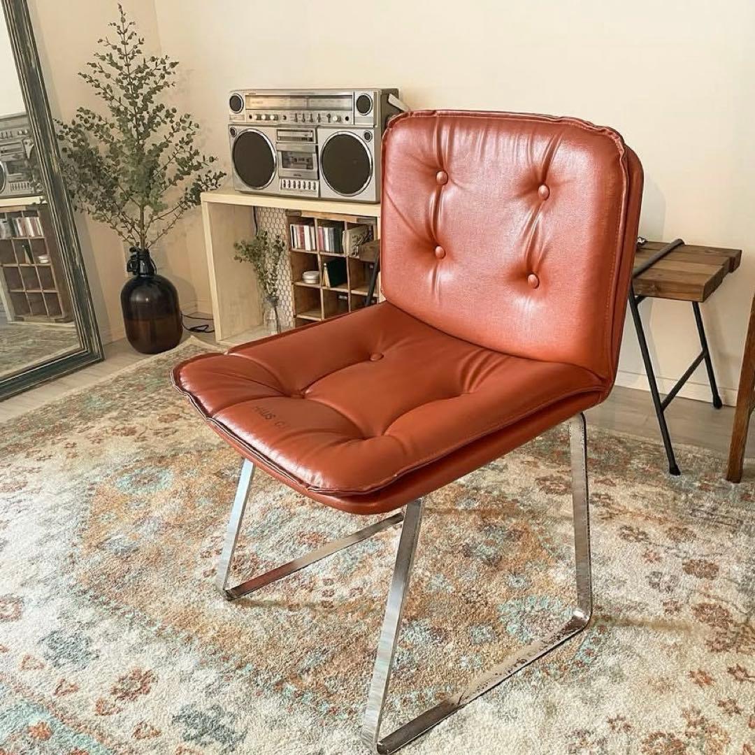 椅子 スタジオチェア 合成皮革 ステンレス ヴィンテージ オレンジブラウン