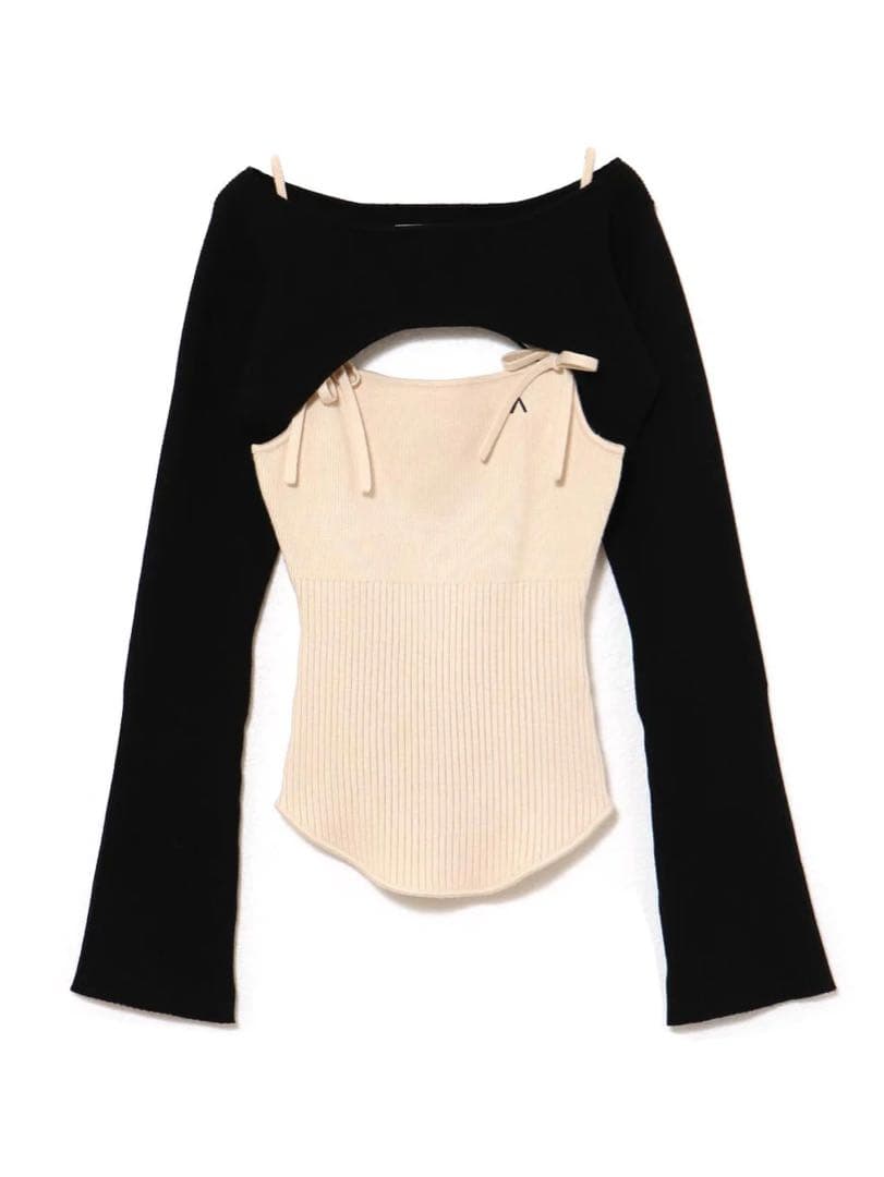 トップス andmary Bebe ribbon set tops Black