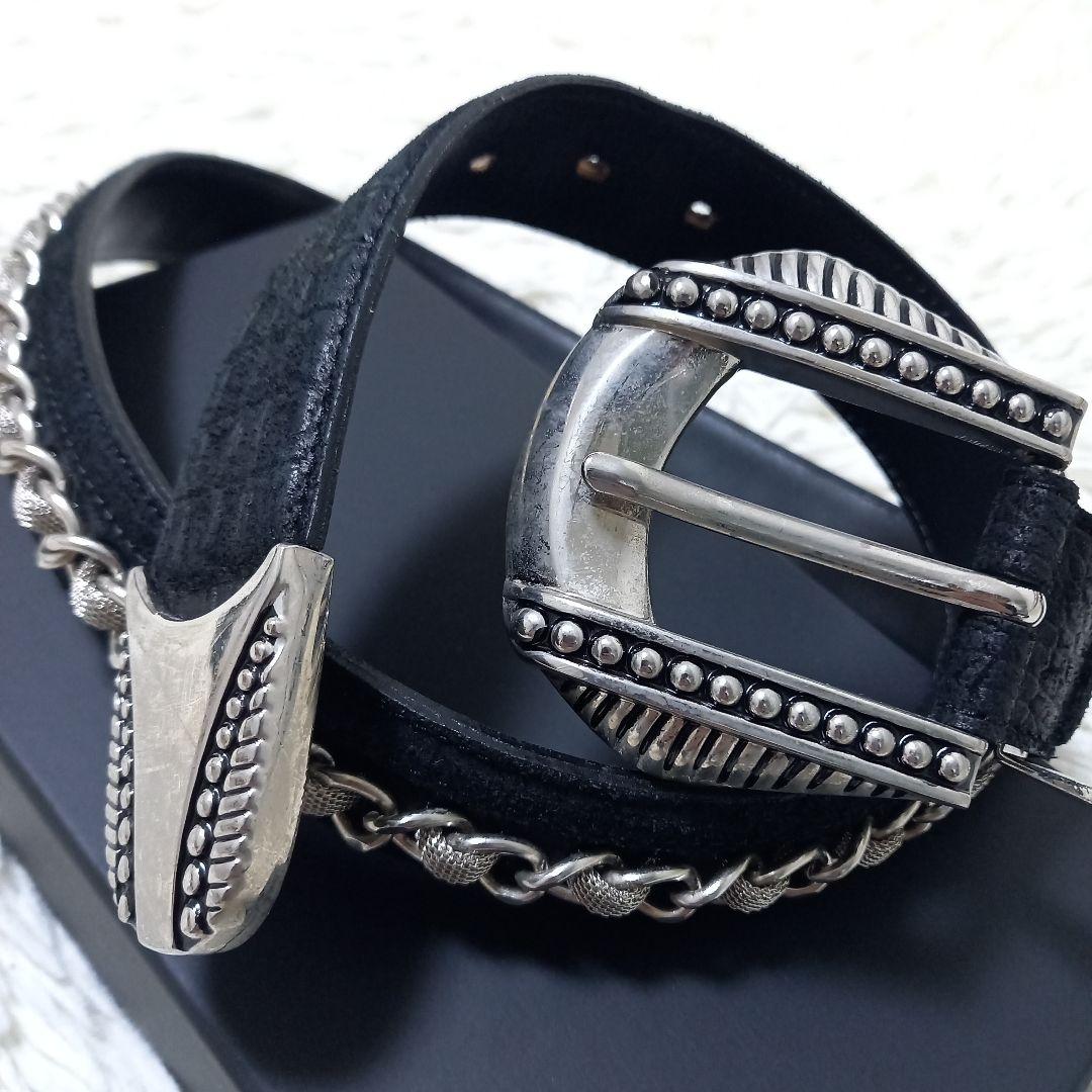 ●良品●　TORNADO MART　Y2K　チェーン　レザー　ベルト　シルバー