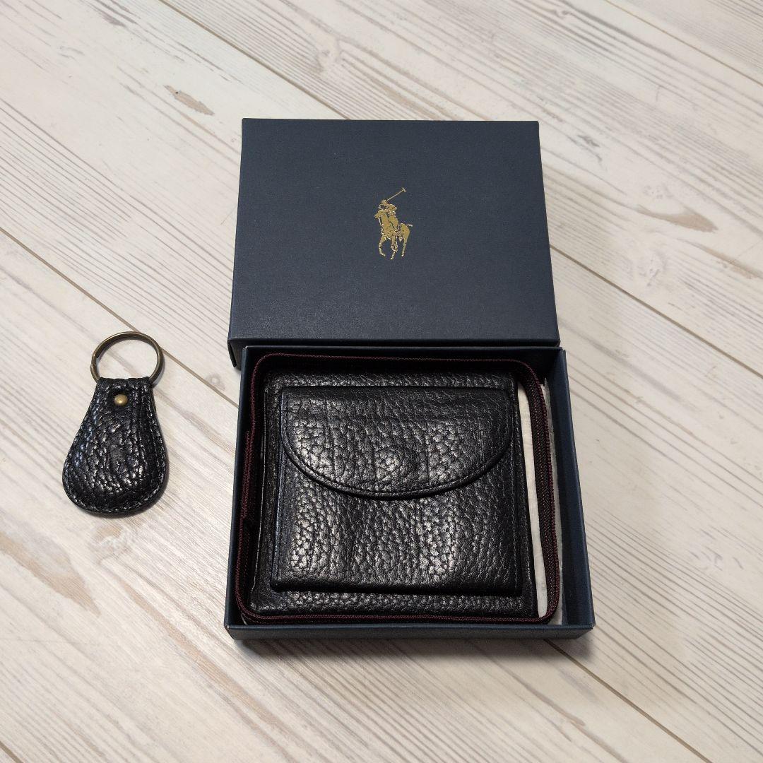 ポロ ラルフ ローレン 黒レザー3つ折り財布(当時物)