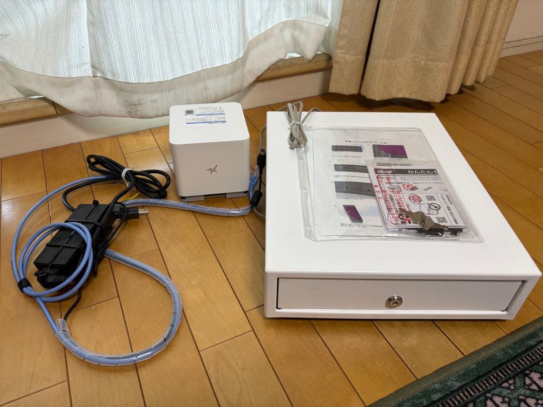 USEN対応レジスターキャッシュドロワーとプリンタ　コード、LANケーブル付き