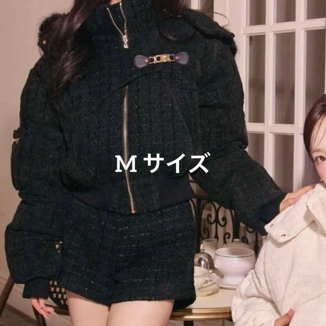 【美品】Randy アシンメトリーバックルツイードパデットジャケット ブラックM