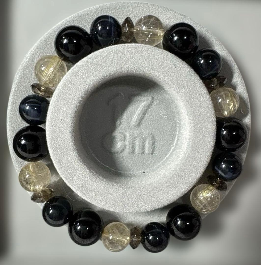 モリオン（黒水晶）、ブルータイガーアイ、ゴールドルチルクォーツ【17cm】