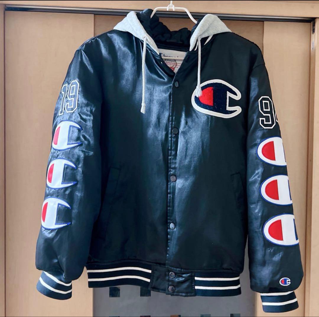 【Champion & SUPREME】 フード付き アウター S 黒
