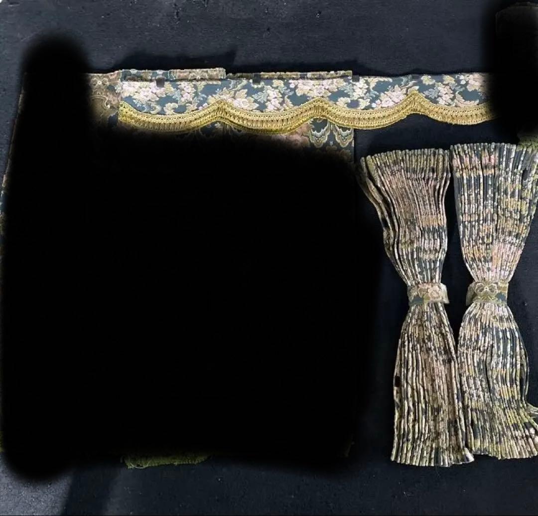 金華山　花かご　グリーン　フロントカーテン　仮眠カーテンセット プリーツ仮眠カーテン 金華山 花かごグリーン 裏地付 アコーディオン式