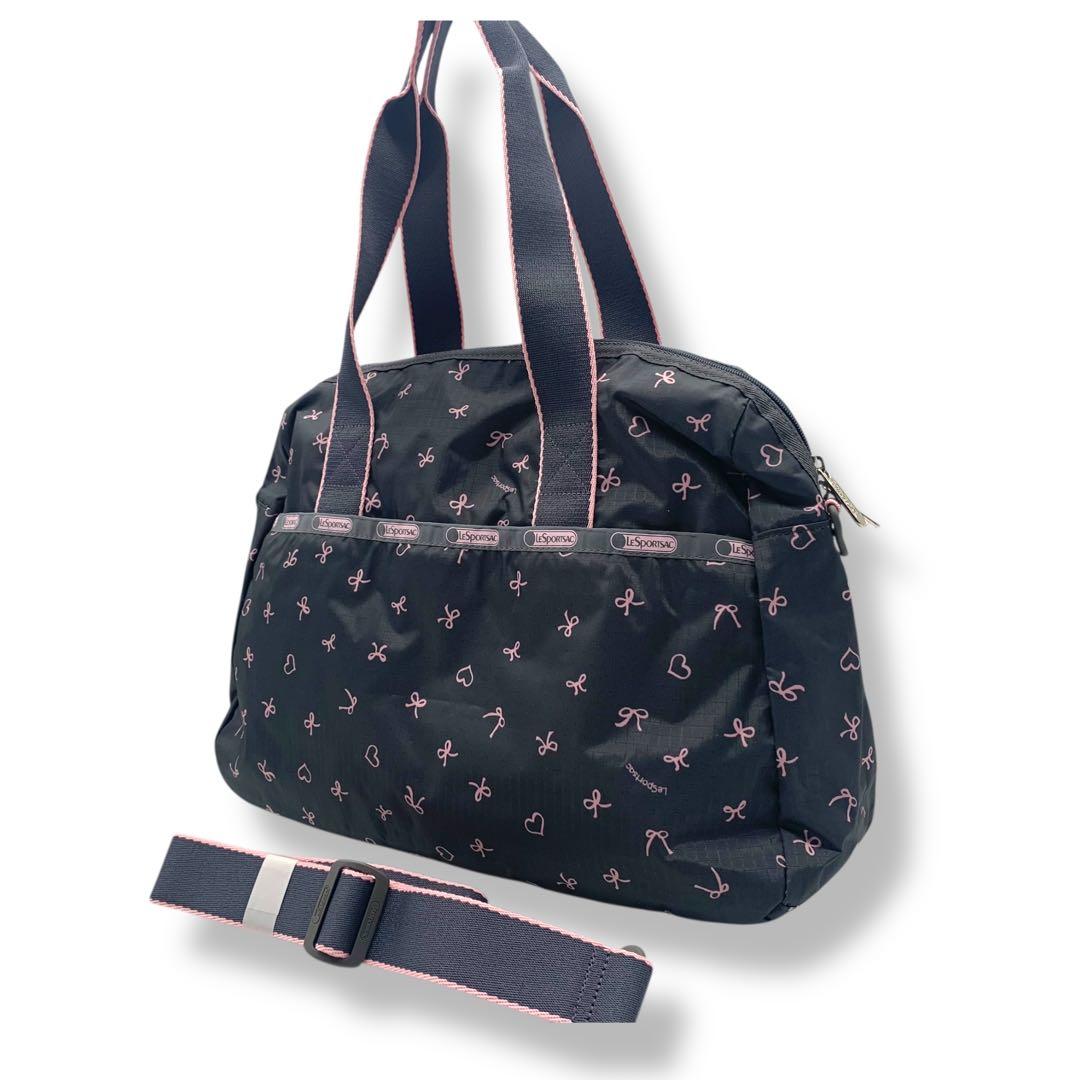 Lesportsac ハーパーバックリボン柄グレー＋ライトピンク