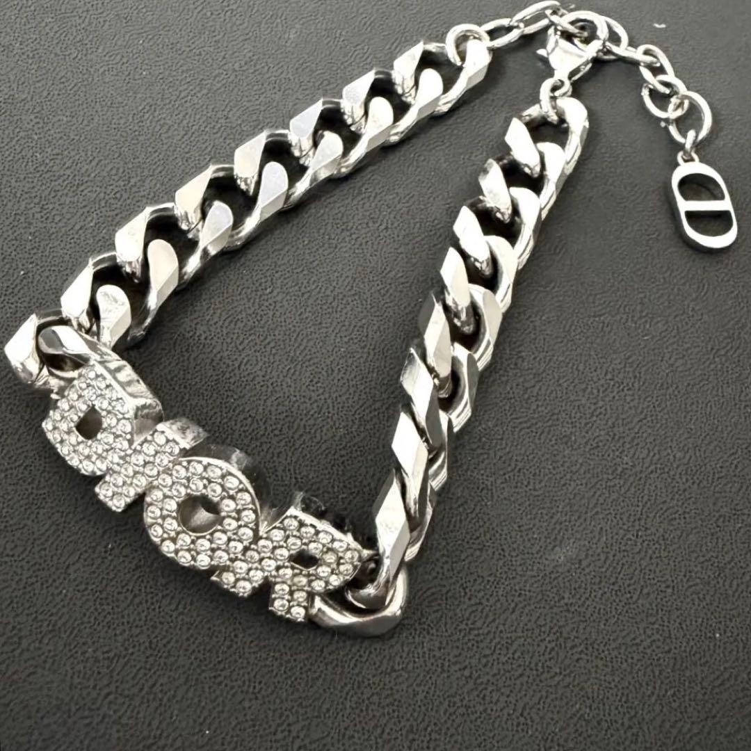 極美品 Christian Dior ブレスレット 喜平 ラインストーンシルバー