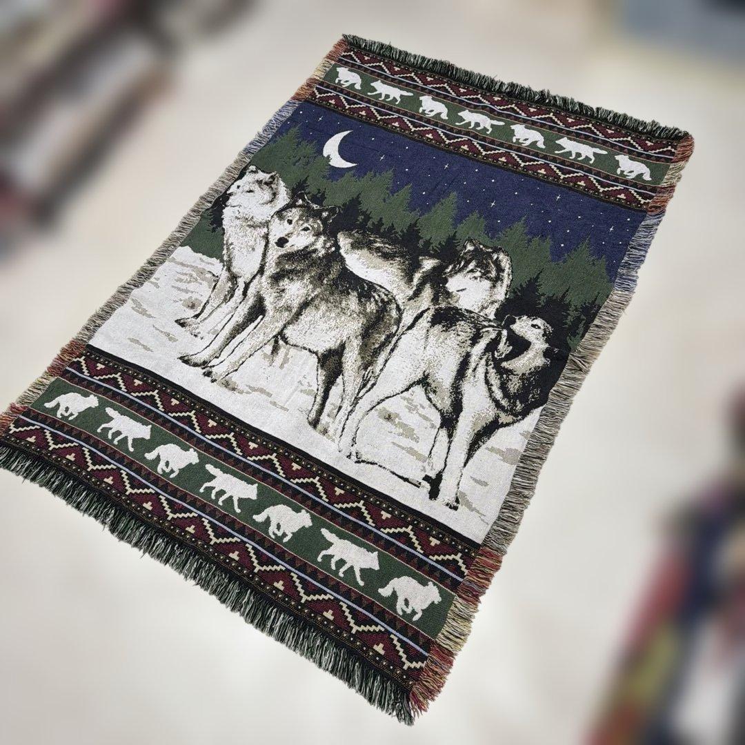 オオカミ 狼 マルチカバー ソファカバー ヴィンテージラグ 173x121