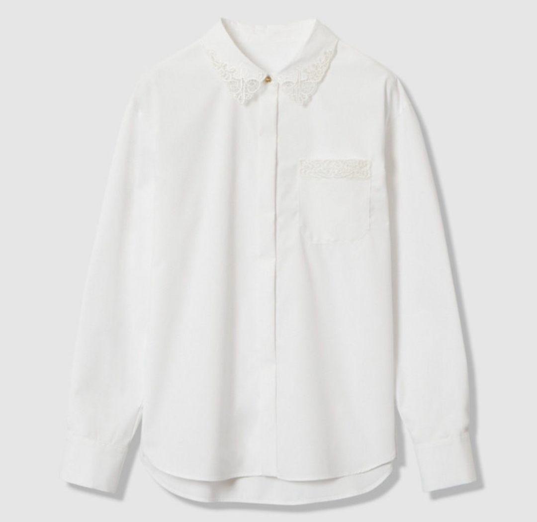 こちらは即日発送　アナイ　ANAYI　レース付きホワイトシャツ 長袖 38