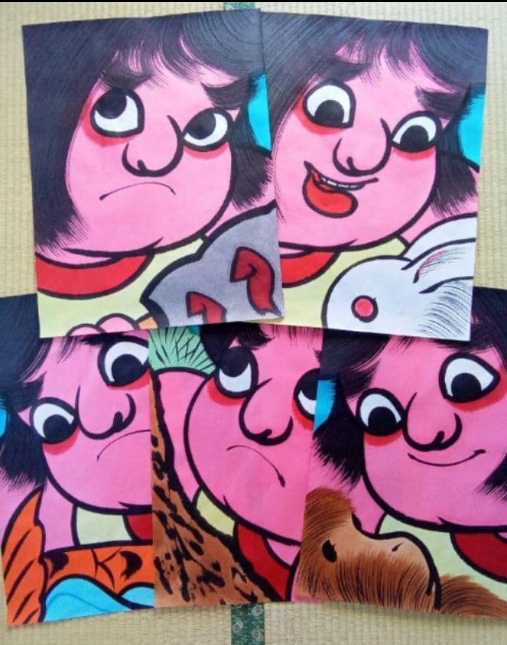 金太郎 凧絵 5枚 宇山博明先生肉筆画 青森県南部金太郎凧絵