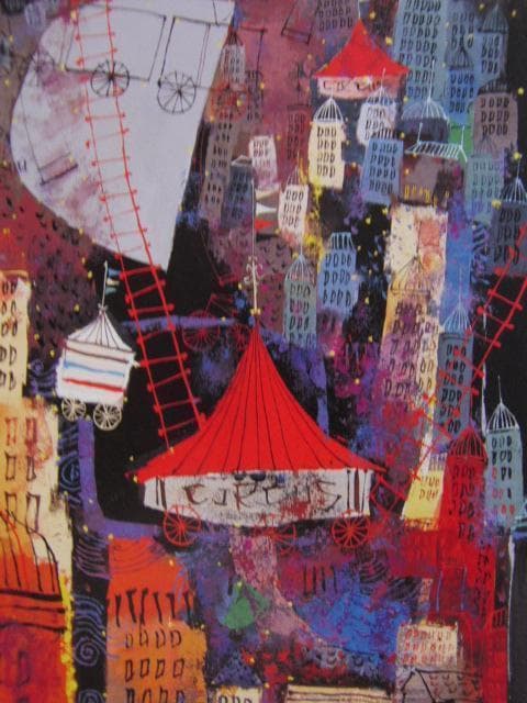 早川義孝、月とサーカス、希少な画集より、新品高級額、額装付、状態良好