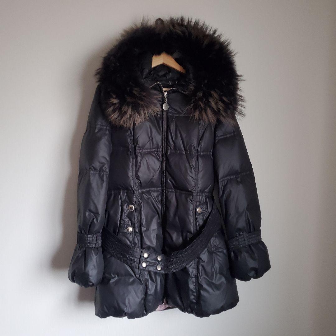 極美品 高級ダウン　リアルファー 光沢 黒　ジャケット Y2K　コート　平成