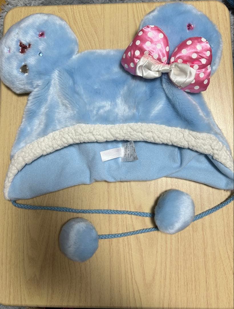 水色 ミッキー風耳付き帽子