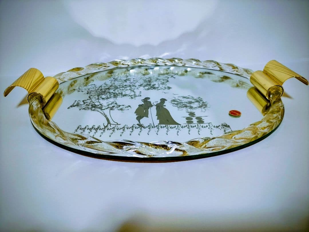 イタリアムラーノ•ベネチアングラスミラートレイ＆ベネチアングラス*水差しセット！