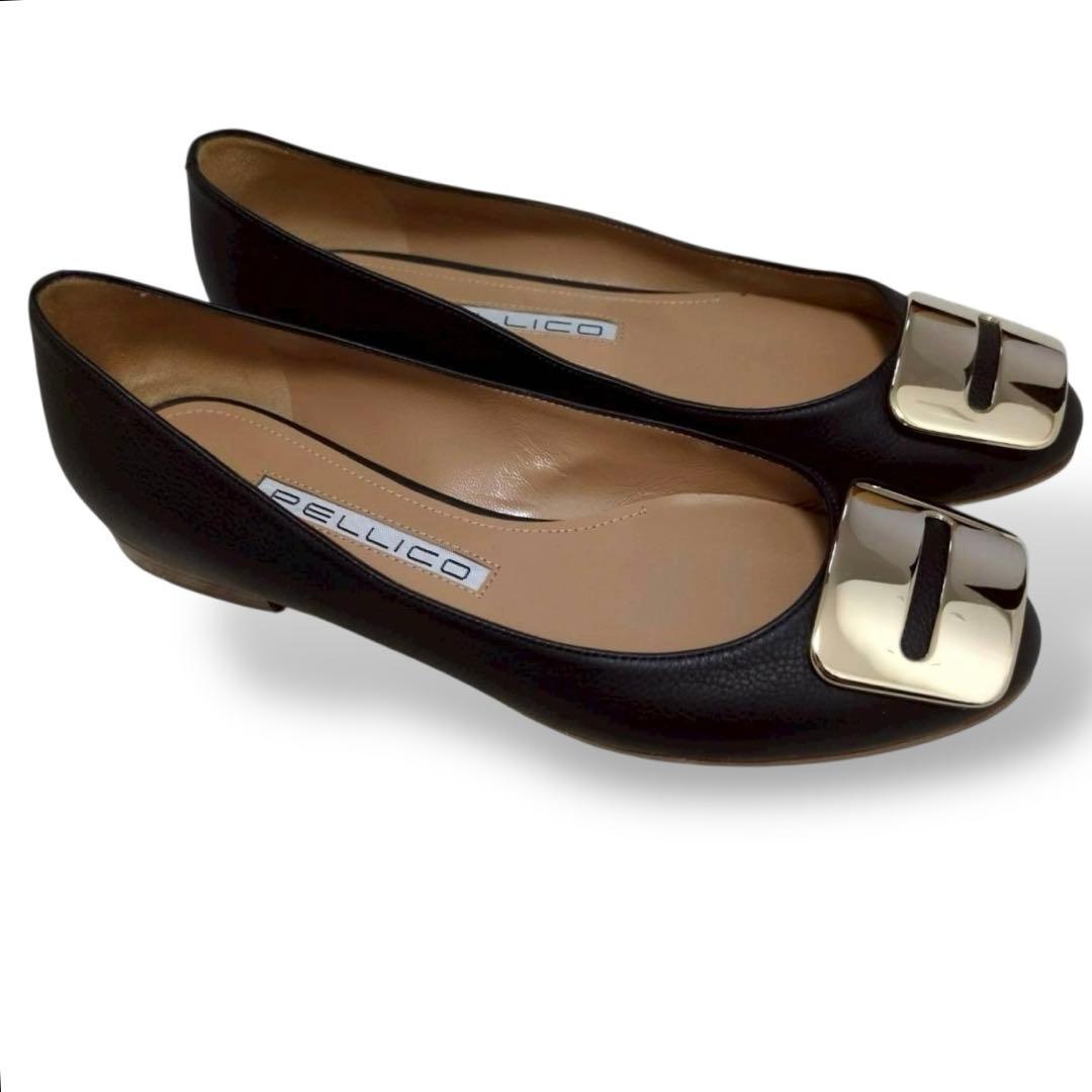 極美品 ペリーコ アネッリ ローヒール パンプス バックル ダークグレー