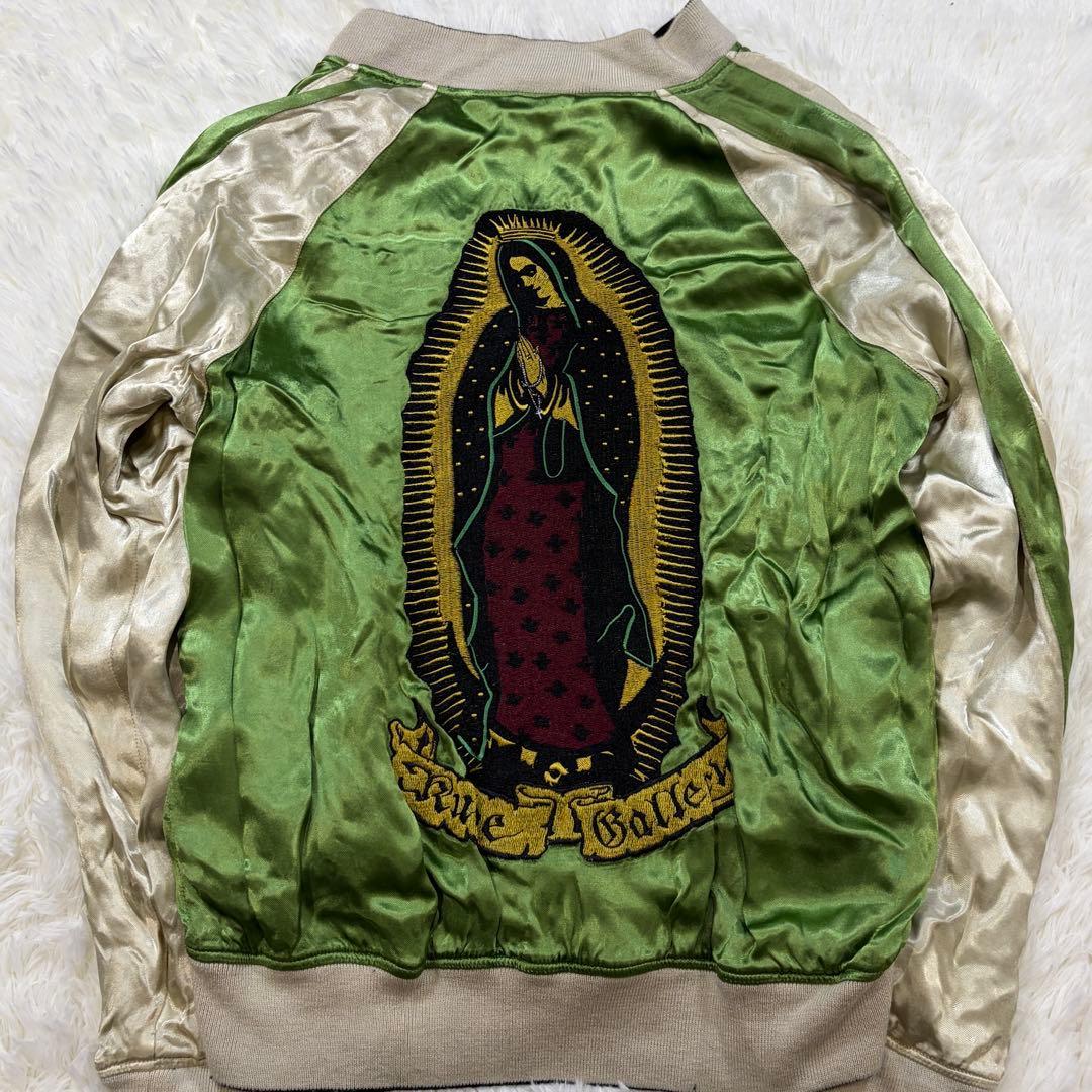 ルードギャラリー リバーシブル マリア刺繍 スカジャン サテン 緑/黒 M