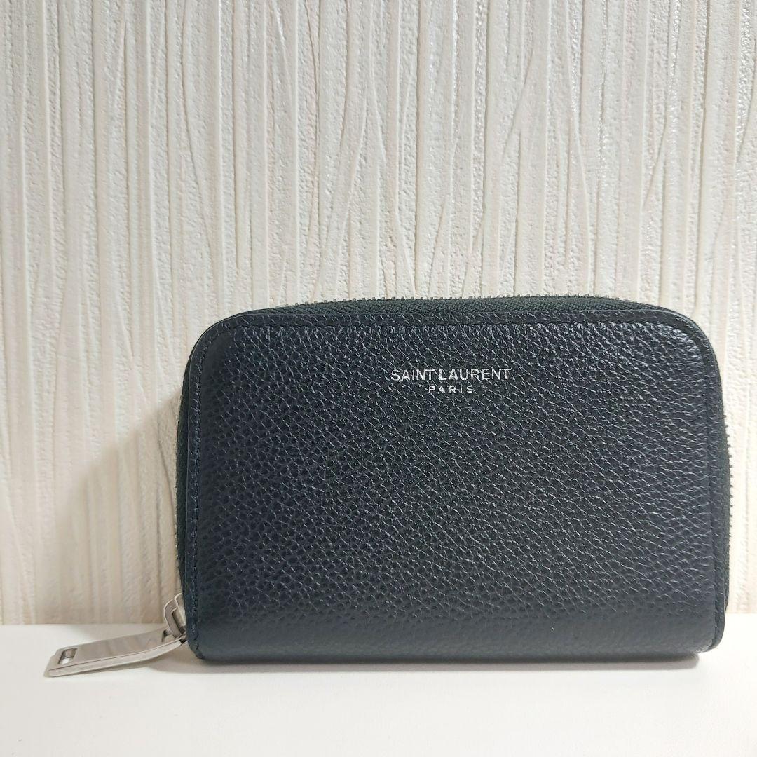 サンローラン ラウンドジップ コンパクト財布 レザー ブラック 504778