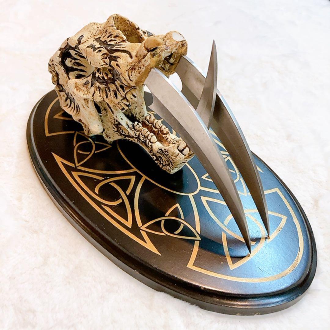 サーベルタイガー頭骨 ナイフ カランビット風 スカル オブジェ FRP サーベルタイガーの頭骨 / SaBer Toothed Tiger Skull on Base