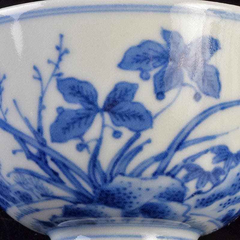 煎茶道具 平安陶工 清山造 染付 花鳥文 煎茶碗 四客 共箱 U R9303