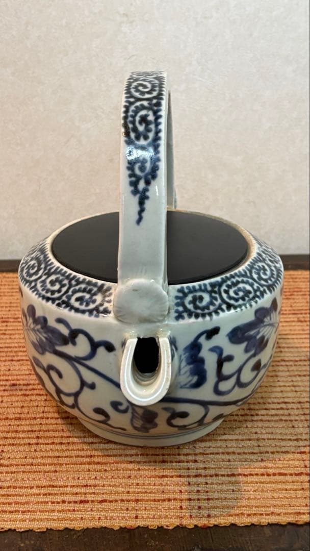 古民具　古伊万里　酒注　水柱　染付 蛸柄　5弁花　江戸時代　骨董
