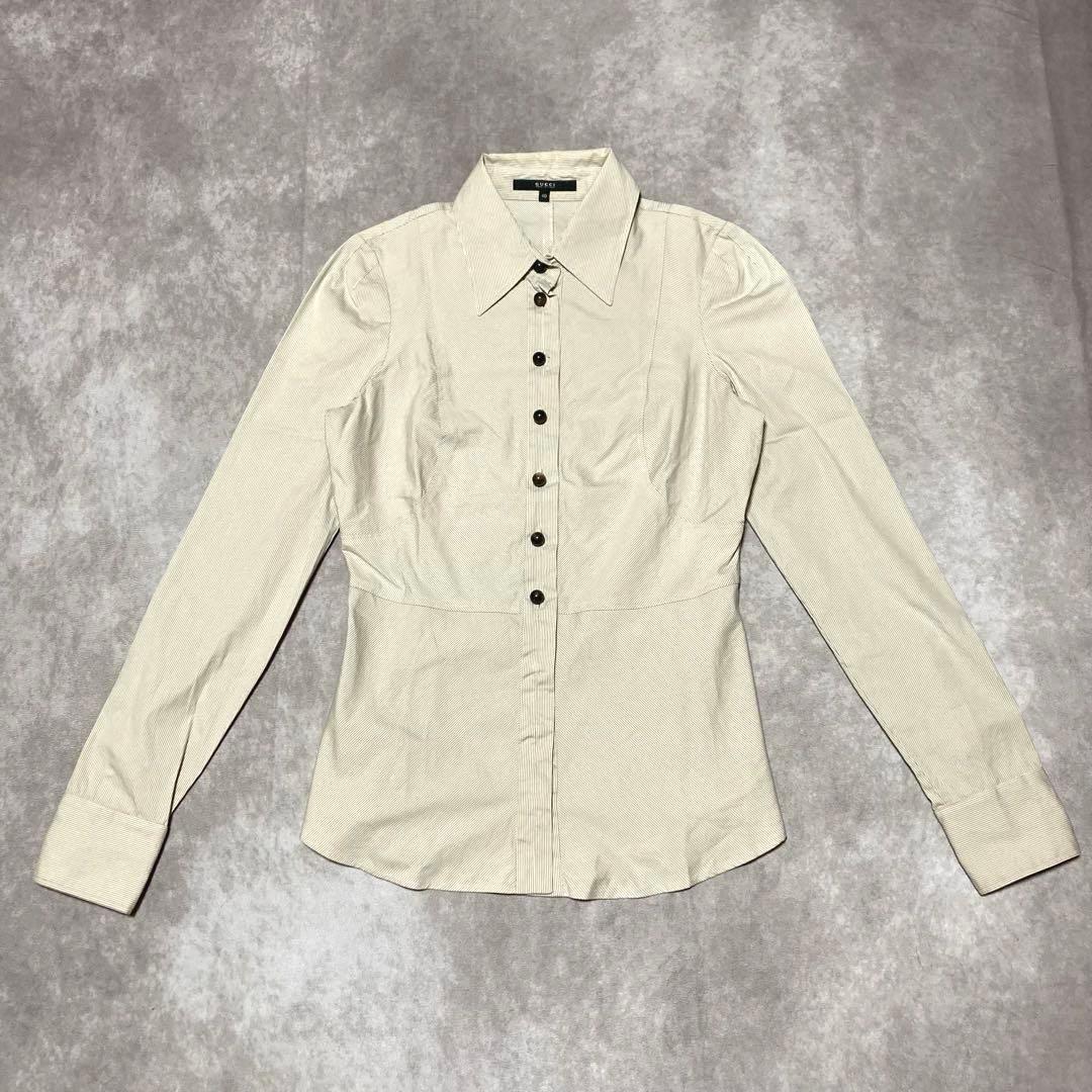 希少　グッチ　GUCCI （40） 長袖シャツ　ブラウス　ストライプ　特殊ボタン 希少 グッチ GUCCI （40） 長袖シャツ ブラウス ストライプ 特殊ボタン