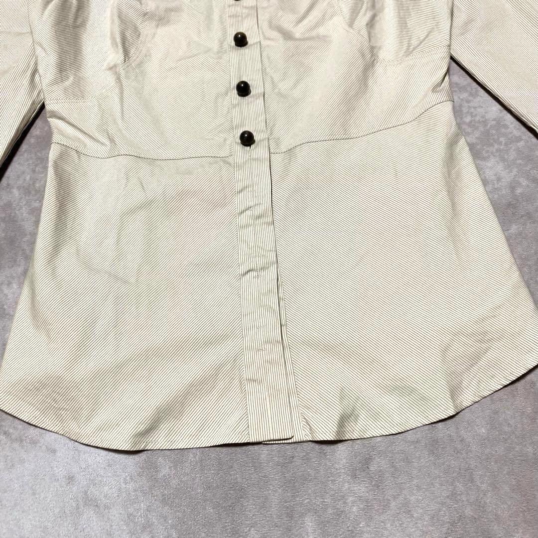 希少 グッチ GUCCI （40） 長袖シャツ ブラウス ストライプ 特殊ボタン