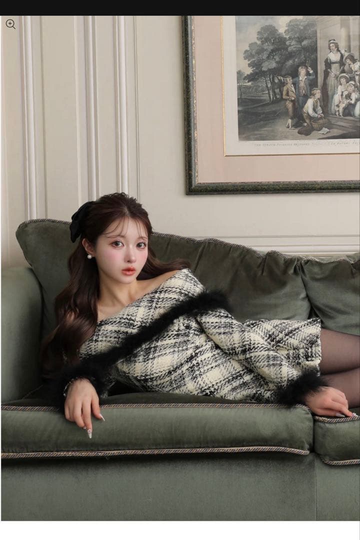 トップス Off shoulder roving check mini onepiece