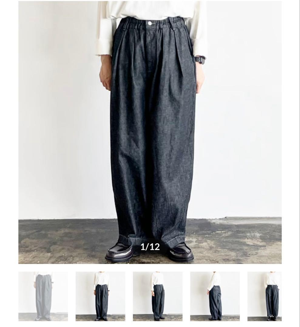 HARVESTY ブラックデニム サーカスパンツ ナローシルエットサイズ2