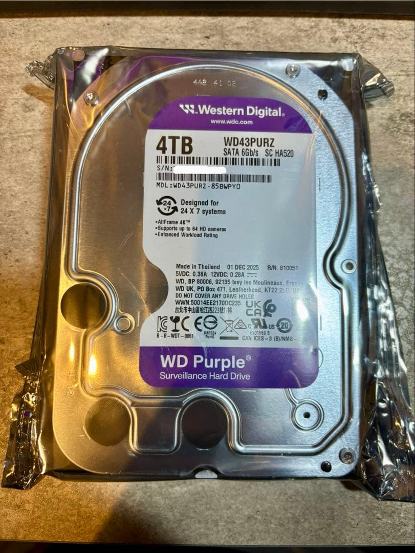 WD Purple 4TB HDD WD43PURZ 新品未開封